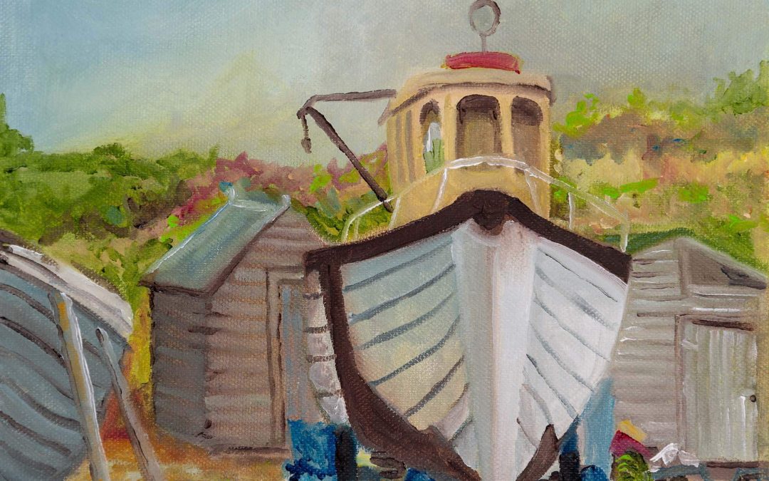 Boat and Sheds, Rosslare. 10 x 12 inch.